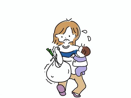 Illustration, housewife, mama, shopping, 