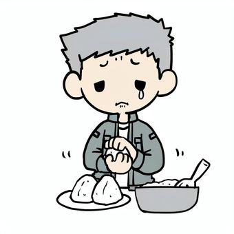 おにぎりを握る泣くおじいさん おにぎりを握る泣くおじいさん おじいさん,おにぎり,握る,泣く,涙,悲しい,不満,不安,日常,ストレスのイラスト素材