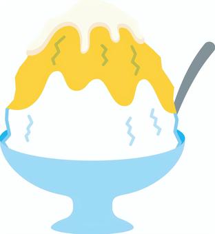レモン味のかき氷 練乳がけ ミルク,練乳,甘い,かき氷,レモンかき氷,レモン,レモンシロップ,シロップ,氷菓,冷たいのイラスト素材