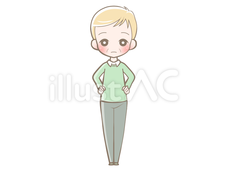 全身-高齢者-腰に手-無表情210612 おじいさん,無表情,全身のイラスト素材
