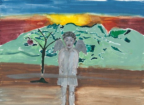 リンゴと子どもの天使 表現派,天使,ダーク,油彩画,リンゴの木のイラスト素材