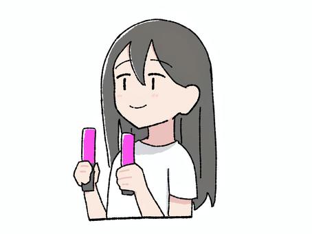 推し活女性 推し,推し活,手描き,ゆるい,女性,待機,ドキドキ,サイリウム,ライブ,応援のイラスト素材