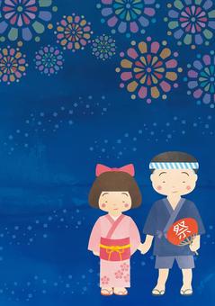 水彩風-かわいい夏祭り背景-1