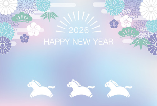2026年　午年の年賀状テンプレート 年賀状,2026年,午年,文字スペース,かわいい,2026,午,馬,動物,干支のイラスト素材