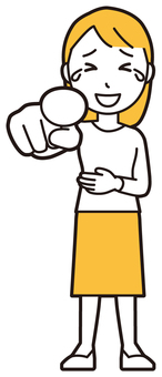  ロングヘア女性(黄)-147-全身 指さす,女性,女の子,人物,かわいい,指名,人差指,指す,指摘,強調のイラスト素材