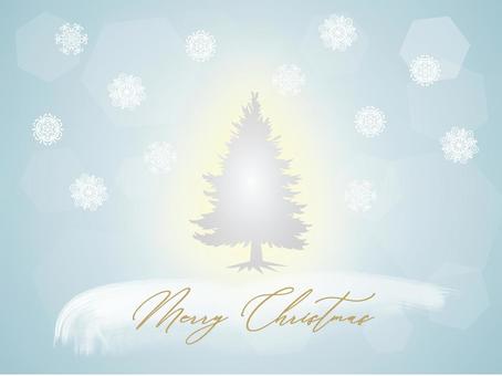 クリスマス_輝く木と雪の結晶_2 クリスマス,木,雪,結晶,クリスマスツリー,外,フレーム,きれい,植物,冬のイラスト素材