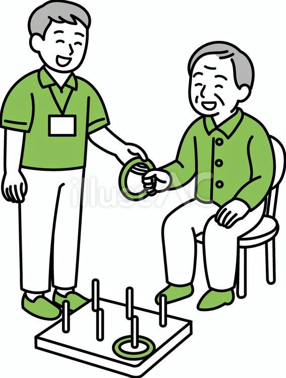 輪投げをする高齢者と介護士 介護,高齢者,リハビリのイラスト素材