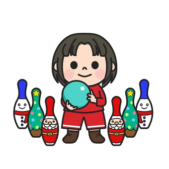 クリスマスっぽいボウリングのセット5 クリスマス,クリスマス会,クリスマスパーティー,親睦会,ボーリング,ボウリング,ボーリング場,遊び,大会,ストライクのイラスト素材