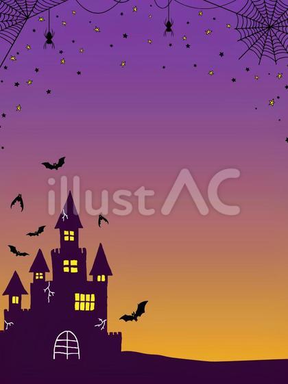 ハロウィンのフレーム⑨縦_城_橙グラデ