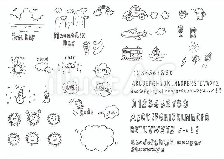 Diary 手描き,海,山のイラスト素材