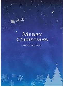 クリスマスの夜_縦フレーム クリスマス,フレーム,枠,水彩,サンタクロース,そり,トナカイ,月,星,雪の結晶のイラスト素材