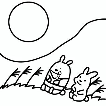 塗り絵 お月見をするうさぎ お月見,月,見る,天体観測,うさぎ,塗り絵,挿絵,秋,団子,シンプルのイラスト素材