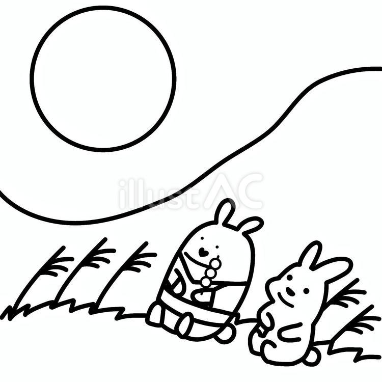 塗り絵 お月見をするうさぎ 塗り絵 お月見をするうさぎ お月見,月,見るのイラスト素材