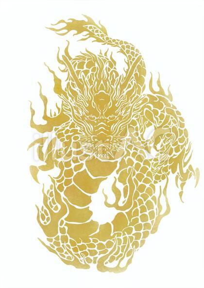 龍と波 (金色)