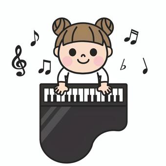 楽しそうに黒いピアノを弾く女の子3 ピアノ,鍵盤,楽器,トイピアノ,音符,音楽,音楽教室,音楽会,演奏,習い事のイラスト素材