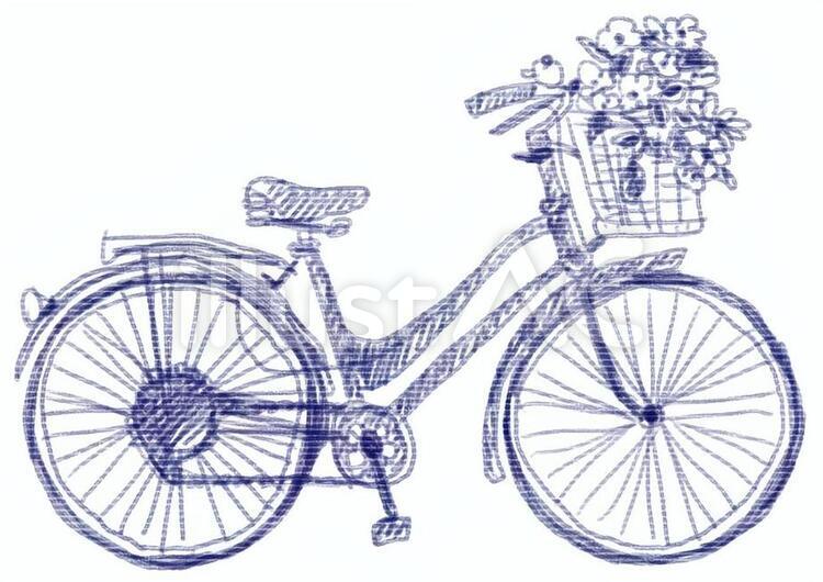自転車と花 チャリ,自転車,ママチャリのイラスト素材