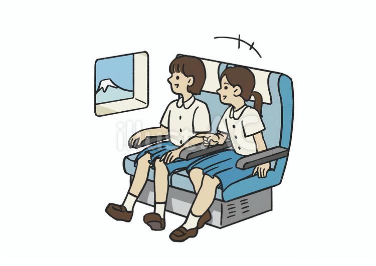 修学旅行で新幹線に乗る学生 修学旅行,中学生,高校生のイラスト素材