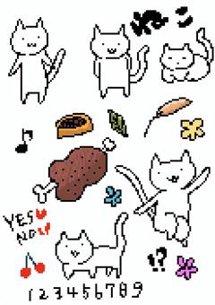 ピクセルアートの可愛い猫1 猫,かわいい,ピクセルアート,ドット絵,アイテム,手描き,肉,花,さくらんぼ,数字のイラスト素材
