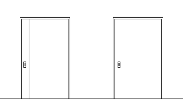 扉(線画)4_3 扉,引き戸,片開き,線画,閉じる,開く,入口,出口,シンプルのイラスト素材