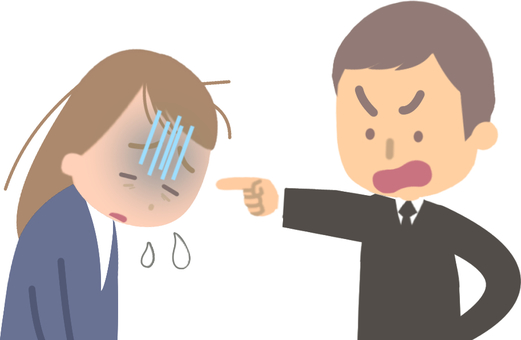 体調が悪い女性を責め立てる理不尽な男性 パワハラ,体調不良,責める,病気,病人,仕事,体調管理,上司,部下,追い詰めるのイラスト素材