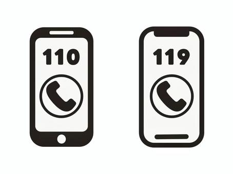 電話　110番　119番　通報　黒色 緊急電話,電話番号,110番,119番,火事,事故,事件,トラブル,警察,消防のイラスト素材