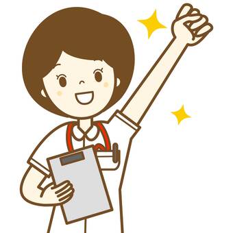 看護師さん　ファイトで頑張る 看護師,病院,医者,ナース,認証カード,バインダー,やる気,ガッツ,ガッツポーズ,明るいのイラスト素材