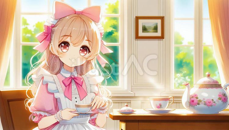 ティータイム 一枚絵,女の子,萌え系のイラスト素材