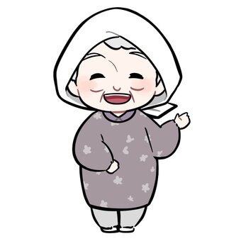 片手をあげる割烹着のおばあちゃん おばあちゃん,祖母,年配,農家,農作業,割烹着,人物,人,女性,立ち絵のイラスト素材