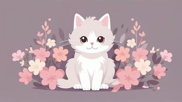 可愛い子猫ちゃんと花畑