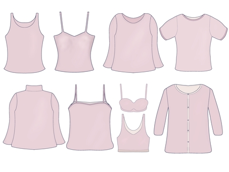 女性用下着トップス9点 女性用,レディース,下着,肌着,衣類,キャミソール,カップ付きキャミソール,タンクトップ,ブラジャー,スポーツブラのイラスト素材
