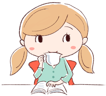 読書しながらコーヒーを飲む女性 喫茶店,コーヒー,紅茶,飲む,本,読む,読書,休憩,静か,穏やかのイラスト素材