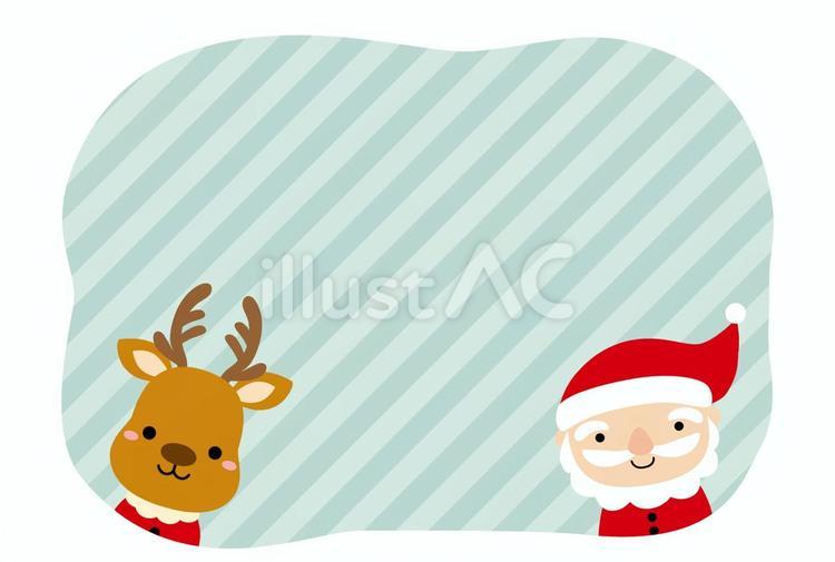 サンタとトナカイのフレーム/緑ストライプ サンタクロース,クリスマス,フレームのイラスト素材