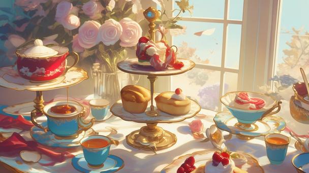 中世風のティーセットイラスト