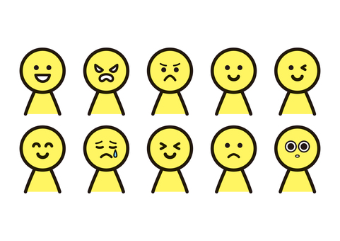 色々な顔のアイコン あしらい,アイコン,マーク,アイコン単品,ベクター,モノクロ,顔,表情,セット,笑顔のイラスト素材