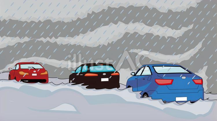大雨時の自動車 大雨,災害,冠水のイラスト素材