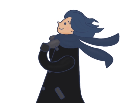 風になびくコートの女性上半身3 女性,コート,髪の毛,風,秋,冬,ファッション,マフラー,手袋,ブラックのイラスト素材