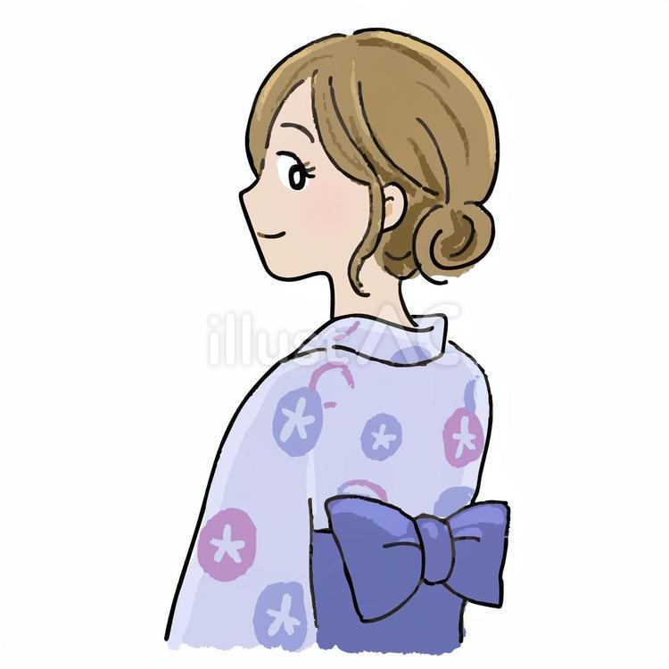 紫の浴衣姿の可愛い女性(横顔) 浴衣,浴衣姿,女性のイラスト素材