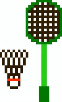 ドット絵の緑のバドミントンです。 ドット絵,バドミントン,シンプル,ラケット,シャトルコック,スポーツ,運動,競技,体育,スマッシュのイラスト素材