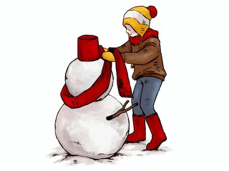 雪だるまと子供 雪だるまと子供 雪だるま,子供,雪遊びのイラスト素材