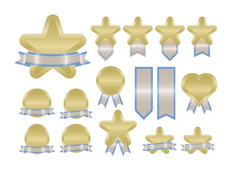 いろいろセット砂青2 あしらい,フレーム,メダル,リボン,レトロ,シルエット,かわいい,見出し,飾り,デザインのイラスト素材