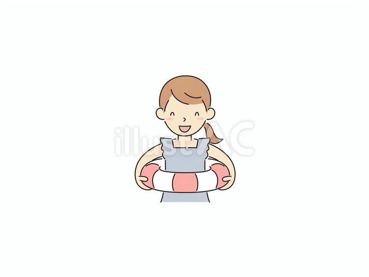 笑顔の浮き輪を持った少女 笑顔の浮き輪を持った少女 喜び,微笑み,幸せのイラスト素材