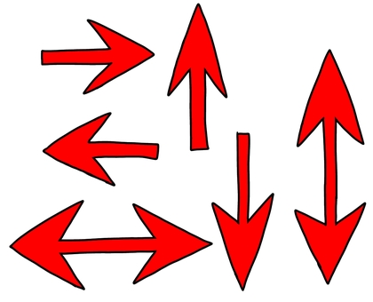 赤矢印セット 上,下,右,左,ここ,こっち,こちら,あちら,あっち,案内のイラスト素材