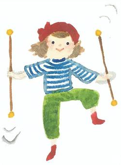 バトン 水彩,似顔絵,ほっこり,かわいい,運動,バトンのイラスト素材
