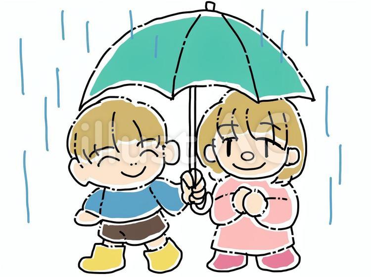 あいあい傘の男の子と女の子 梅雨,雨,相合傘のイラスト素材