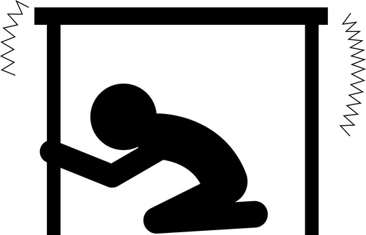 地震ピクトグラム 地震,机,避難,隠れる,揺れる,屋内,人物,ピクトグラムのイラスト素材