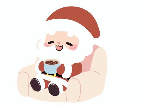 休憩しているサンタさん クリスマス,12月,サンタ,休憩,コーヒー,ココア,サンタクロース,椅子,ソファ,笑顔のイラスト素材