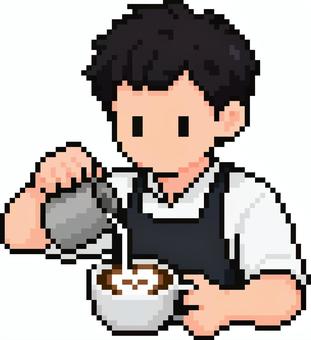 ドット絵の黒のカフェ店員です。 ドット絵,カフェ,店員,喫茶店,シンプル,コーヒー,ホットドリンク,くつろぎ,ティータイム,カフェインのイラスト素材