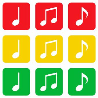 音符のスタンプ型アイコン 3種3色セット 音符,音楽,四分音符,八分音符,連符,連音符,スタンプ,アイコン,演奏,奏でるのイラスト素材