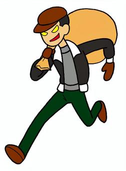 泥棒　イラスト 男性,泥棒,悪い,表情,大きい,袋,茶色,手袋,くつ,帽子のイラスト素材