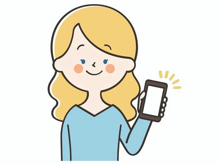 スマホを持った白人女性 女性,外国人,スマホ,画面,見せる,登録,誘導,紹介,案内,説明のイラスト素材